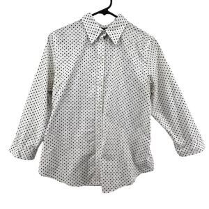 Lauren Ralph Lauren Size Medium Shirt Button Up Polka Dots Pointed Collar Dressy